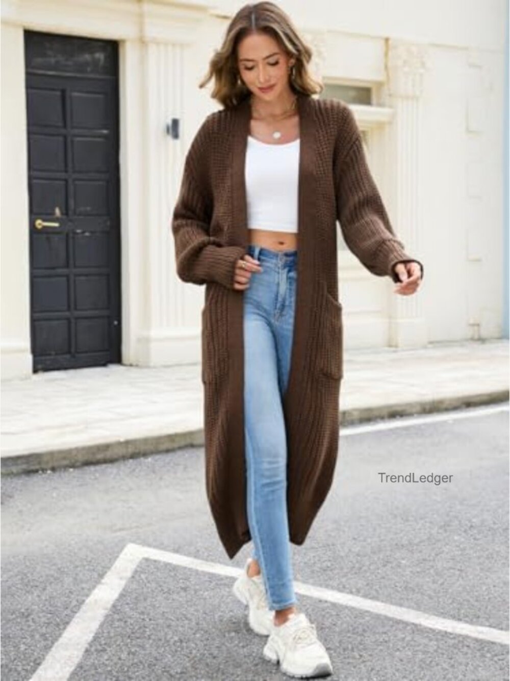 Oversized Long Cardigan Sweater Open Front Knit Coat with Pockets - Picture 5 of 7